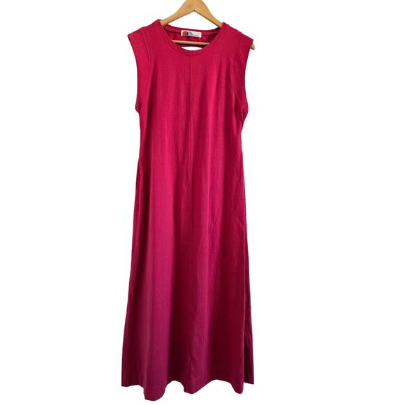 Free People Beach Open Back Cotton Maxi Tank Dress Size M Red Relaxed Lounge - Picture 1 of 8